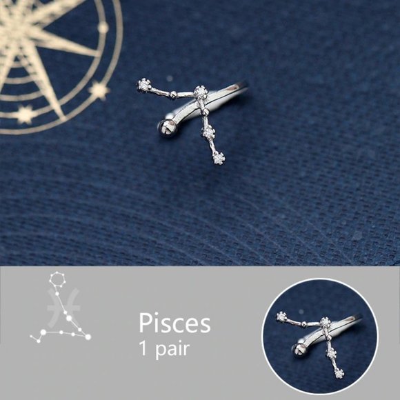*925 Sterling Silver Zodiac Earrings Cuff-Pisces - Picture 1 of 5
